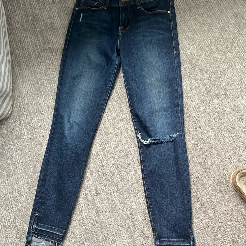 Frame Denim Dark Blue Distressed Skinny Jeans